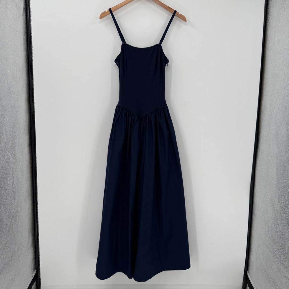 Camila Coelho Navy Strapless Drop Waist Midi Dress Removable Straps Size Small